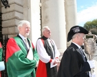 The Provost of Trinity College Dublin, Professor John Hegarty with the Archbishop of Dublin, the Most Revd Dr John Neill at the Trinity Monday Service of Commemoration and Thanksgiving at which the Archbishop preached. Also pictured is Ken Gregg carrying the College Mace.