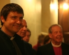 The Revd Jeremy Nicholl, Methodist Minister in Dundrum at the launch of the exhibition 'Lighten our Darkness' in St Nahi's Festival, Dundrum. In the background is the Rt Revd Samuel Pointz, former Bishop of Cork and Connor.