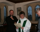 The Revd Aisling Shine (centre) and the Revd Canon John Clarke (right) share a joke with the Revd Daniel Nuzum, Rector of Templebreedy in Cork at the Diocesan Mothers' Union Festival Service in Arklow.