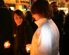 Students preparing to lay candles at a vigil for peace in Gaza and Southern Israel organised by Christian Aid, Amnesty International and Trócaire.