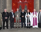 The Revd Vanessa Wyse Jackson, Cllr Larry O’Toole, the Revd Alan Boal, Desmond Campbell, Tony Ward, Canon David Gillespie, Fr Michael Foley and the Revd Yvonne Ginnelly before the annual Ecumenical Service of Thanksgiving for the Gift of Sport in St Ann’s Church.