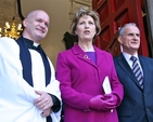 The Revd David Gillespie, Vicar; Mary McAleese, Uachtarán na hÉireann; and Martin McAleese, pictured after the service to mark the assembly of the 31st Dáil, St Ann’s Church, Dawson Street.