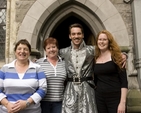 Film Star, Jonathan Rhys Myres who plays Henry VIII in the Tudors TV Series with Cathedral Staff (left to right) Lesley Rue, Angela McGroggan and Sarah Drumm. Filming of the Tudors took place in Christ Church Cathedral recently.