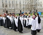 Members of Trinity College Chapel Choir in front of Trinity College Chapel following the Service of Commemoration and Thanksgiving marking Trinity Monday at the university this morning (April 7). 