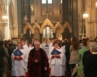 Led by Verger, Patrick Tierney, the Choir of Christ Church Cathedral process out following the Easter Day Eucharist in the Cathedral.