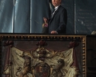 Mr Frank Keohane, project architect, addresses the crowd from the Lord Lieutenants' pew at the Irish Landmark Trust seminar in St Werburgh's Church. Photo: The Revd David MacDonnell.