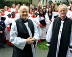 The Archbishop of Dublin, the Most Revd Dr Michael Jackson and the Bishop of Tuam, Killala and Achonry, the Rt Revd Patrick Rooke, pictured following the Annual Law Service to mark the opening of the Michaelmas Law Term which took place in St Michan’s Church, the parish church of the Law Courts, this morning, October 7. Members of the choir of the King’s Hospital School, who sang at the service are in the background. 