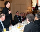 Dean of Residence at Trinity College Dublin, the Revd Darren McCallig, welcomes Elder Fu Xianwei, the Chairperson of National Committee of Three–Self Patriotic Movement of the Protestant Churches in China and the Revd Peter Koon, Provincial Secretary General of the Hong Kong Sheng Kung Hui (Anglican Province of Hong Kong) at a special breakfast following Morning Prayer in the College Chapel this morning (March 19).