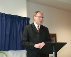 Pictured is Ken Gibson speaking at the opening of new offices for the Leprosy Mission in Sandyford.