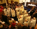 The Revd Ruth Elmes (centre) receives the congratulations of fellow diocesan clergy and the congregation at her ordination in St Brigid's Church, Stillorgan.