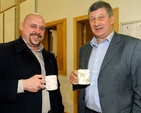 Trevor Lazenby and Ernest Stacey enjoying the hospitality following the institution of the Revd Olive Donohoe as the new Rector of Athy.