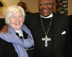 The former Archbishop of Cape Town, the Rt Revd Desmond Tutu with the Revd Marie Rowley-Brooke during the Archbishop's visit to Trinity College Dublin.