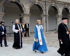 The Faith Leaders process into the quadrangle of the Royal Hospital Kilmainham for the ceremony to mark the National Day of Commemoration today, July 14. Pictured are the Revd Fr Thomas Flanagan of the Coptic Orthodox Church in Ireland; the Revd Dr Heather Morris, President of the Methodist Church in Ireland; the Most Revd Dr Michael Jackson, Archbishop of Dublin; and Rabbi Zalman Lent of the Jewish Community in Ireland. 