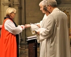 The newly ordained Bishop of Meath and Kildare, the Most Revd Patricia Storey, is presented with her Pectoral Cross by the Archbishop of Dublin, the Most Revd Dr Michael Jackson during the Service of Consecration in Christ Church Cathedral on Saturday November 30. 