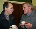 Chatting at the reception following the institution of the Revd Canon John McCullagh as Rector of Rathdrum and Deralossary with Glenealy are (left) the Revd Canon Ian Ellis, General Synod Board of Education, Northern Ireland and the Revd William Bennett, Rector of Newcastle, Diocese of Glendalough.