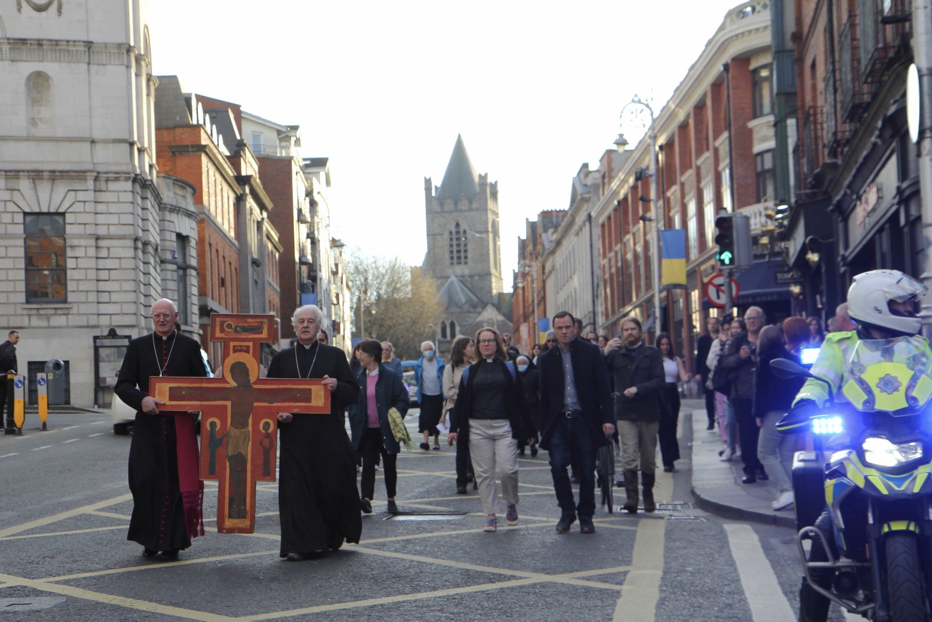 Archbishops of Dublin lead Walk of Witness through busy city streets - Sympathy expressed with victims of hate crime.