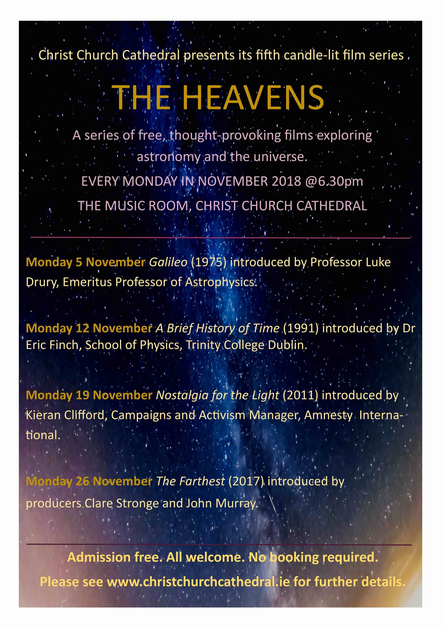 ‘The Heavens’ Candle–Lit Film Series In Christ Church Cathedral