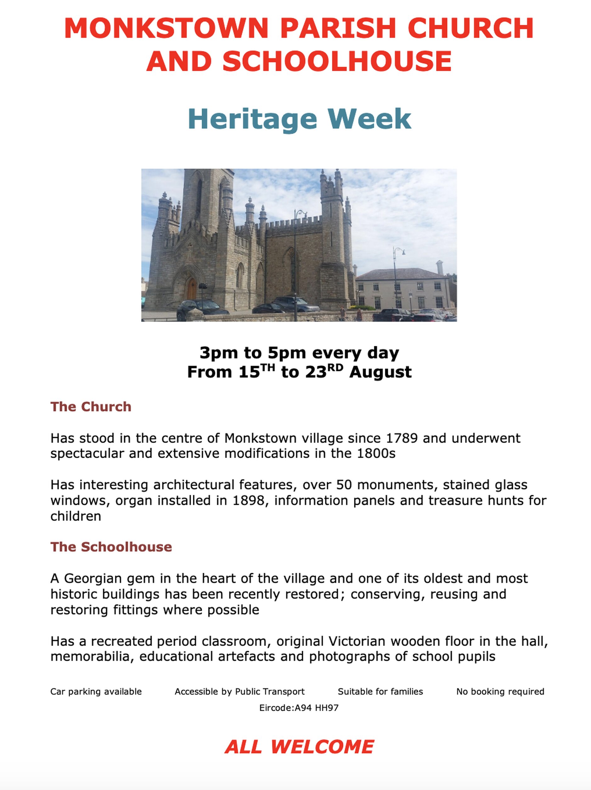 Heritage Week in Monkstown Parish Church and Schoolhouse