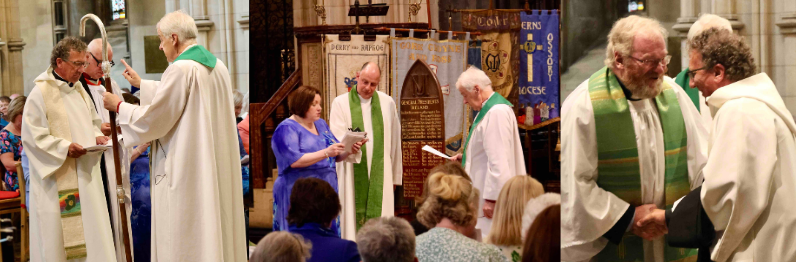 From Left to Right: The Revd Alistair Doyle is commissioned as All Ireland Mothers' Union Chaplain; the Past Presidents' Board is dedicated; The Revd Arthur Barrett presents a new Preaching Scarf for use by the All Ireland Chaplain.