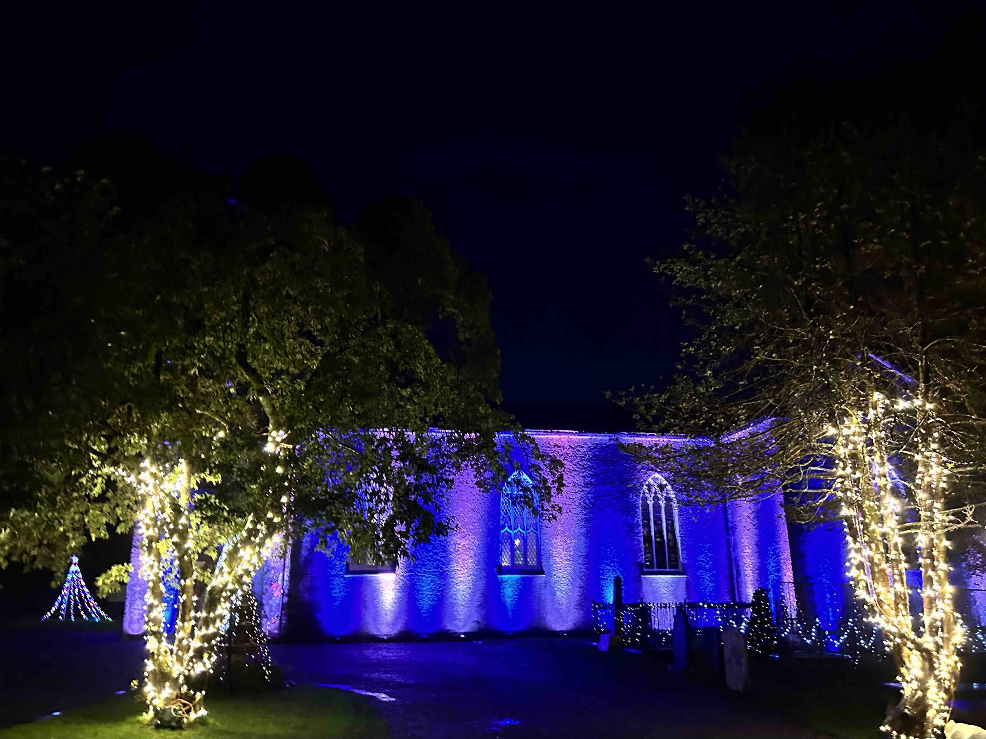 The exterior of Nun's Cross Church was dramatically lit for the festival.