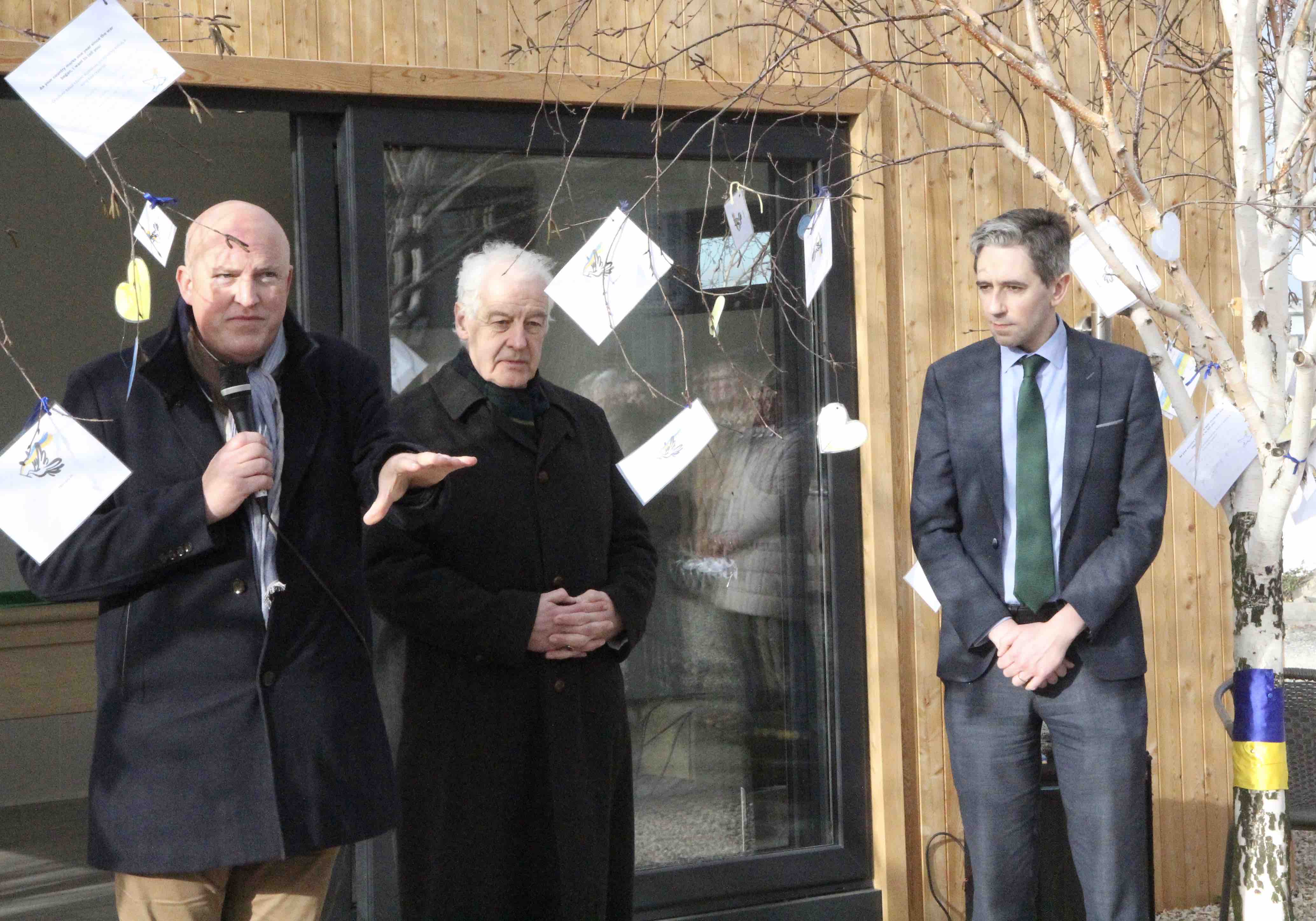 Aubrey McCarthy, Archbishop Michael Jackson and Minister Simon Harris at the Rise at Coolnagreina.