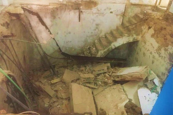 The basement of Al Ahli Hospital into which the outpatients' department collapsed.