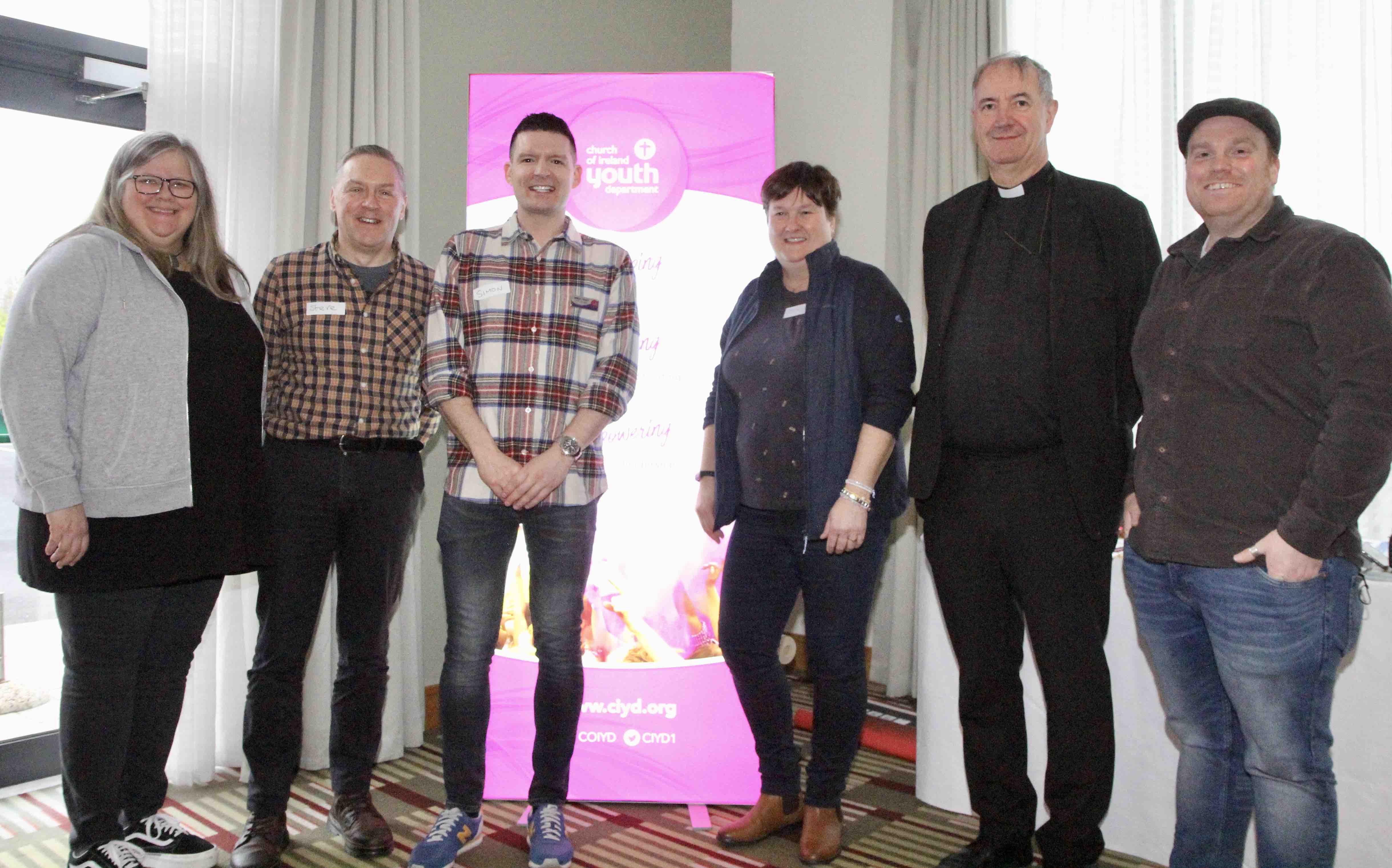 Susie Mapledoram, Steve Grasham, Simon Henry, Brigid Barrett, Bishop Michael Burrows and Ben Jones at the CIYD Youth Forum.