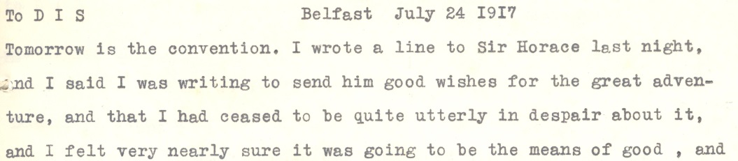 The personal diary of Rosamond Emily Stephen (1868–1951) entitled The Record 1902–1940 includes her personal reflections on the Convention and copies of her correspondence to and from Sir Horace Plunkett on the day the Convention opened, RCB Library Ms 253/4.