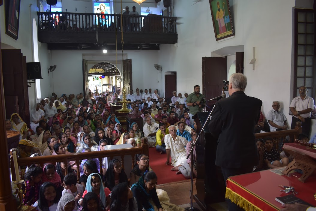 Archbishop Michael Jackson preaching in St Mary's Orthodox Syrian Church in Kottayam.