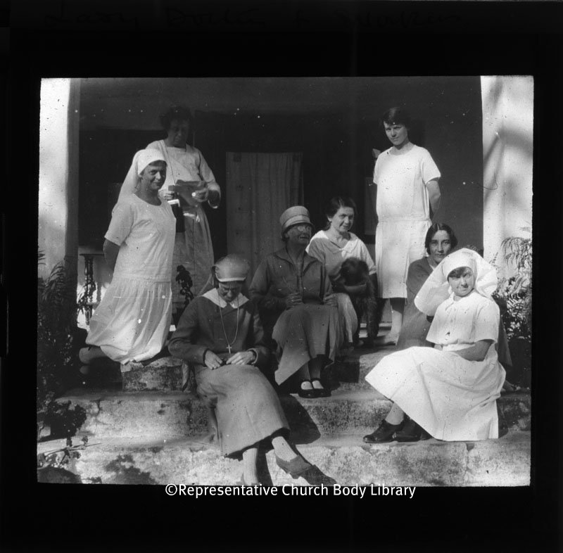 A nursing sister, missionaries and mission workers in North India around 1910, from the RCB Library’s lantern slide collection.