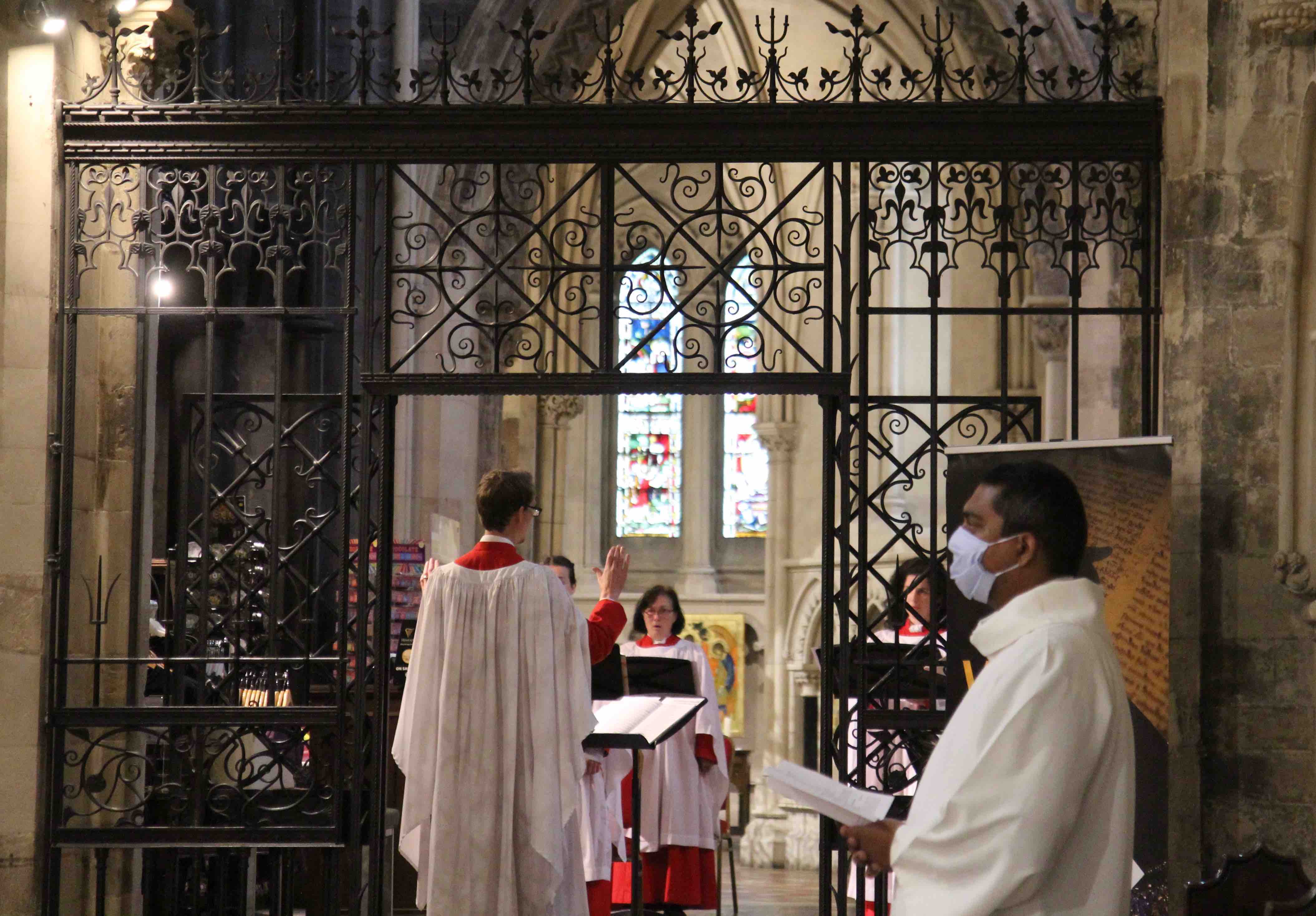 The Choir of Christ Church Cathedral sang from the south transept to ensure social distancing.