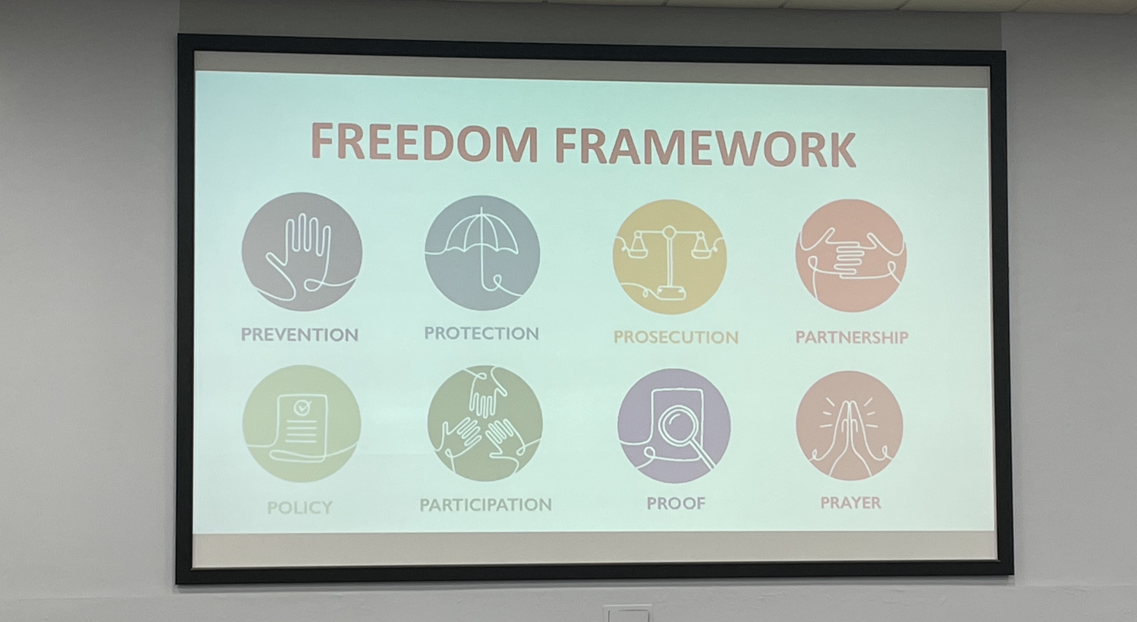 A freedom framework offered at the afternoon seminar on the church response to migration and modern day slavery.