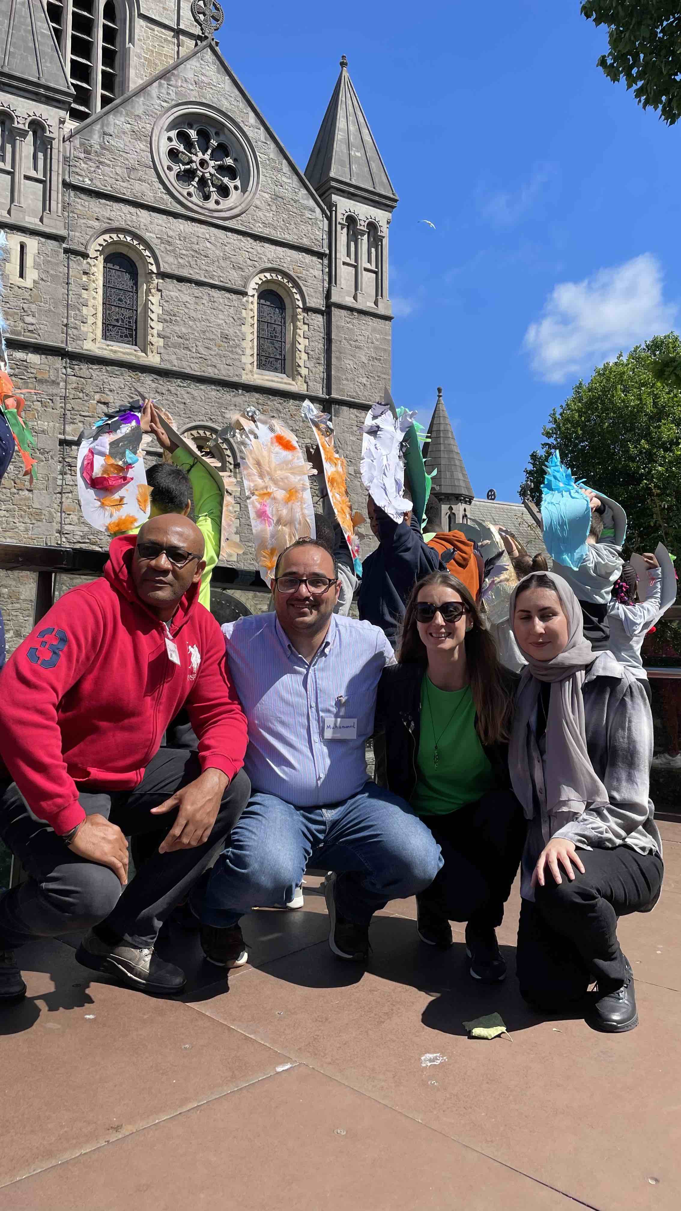 Volunteers Sammy and Nargis with Muhammad and workshop facilitator Timi Tenczler