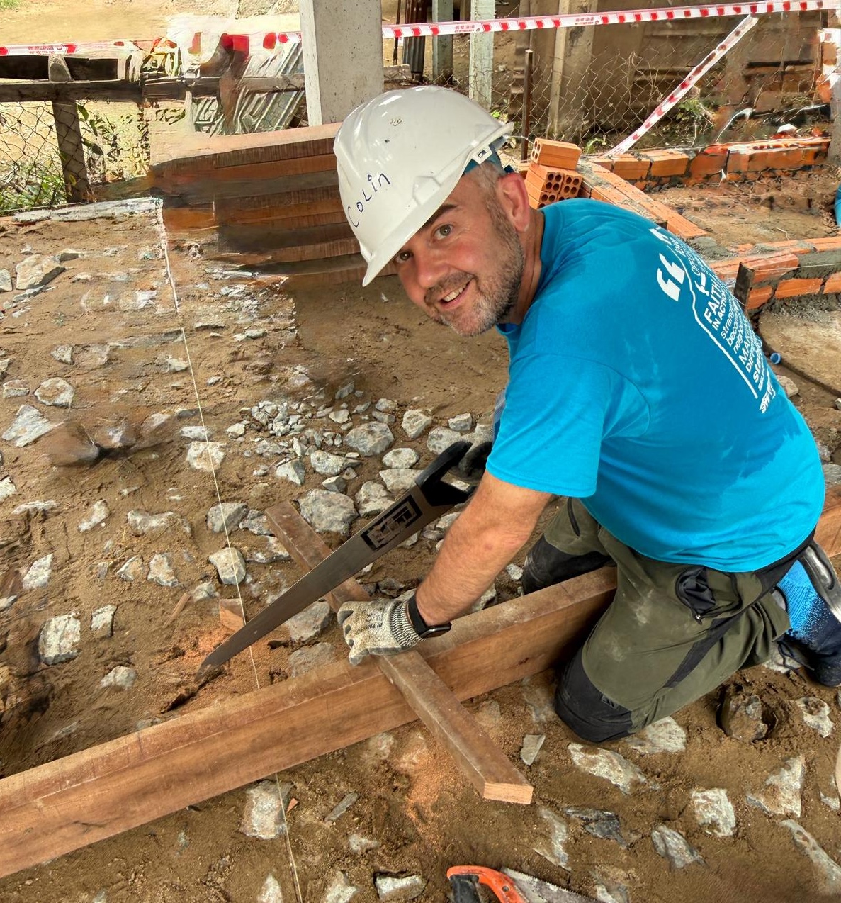 The Revd Colin McConaghie refreshing his carpentry skills.