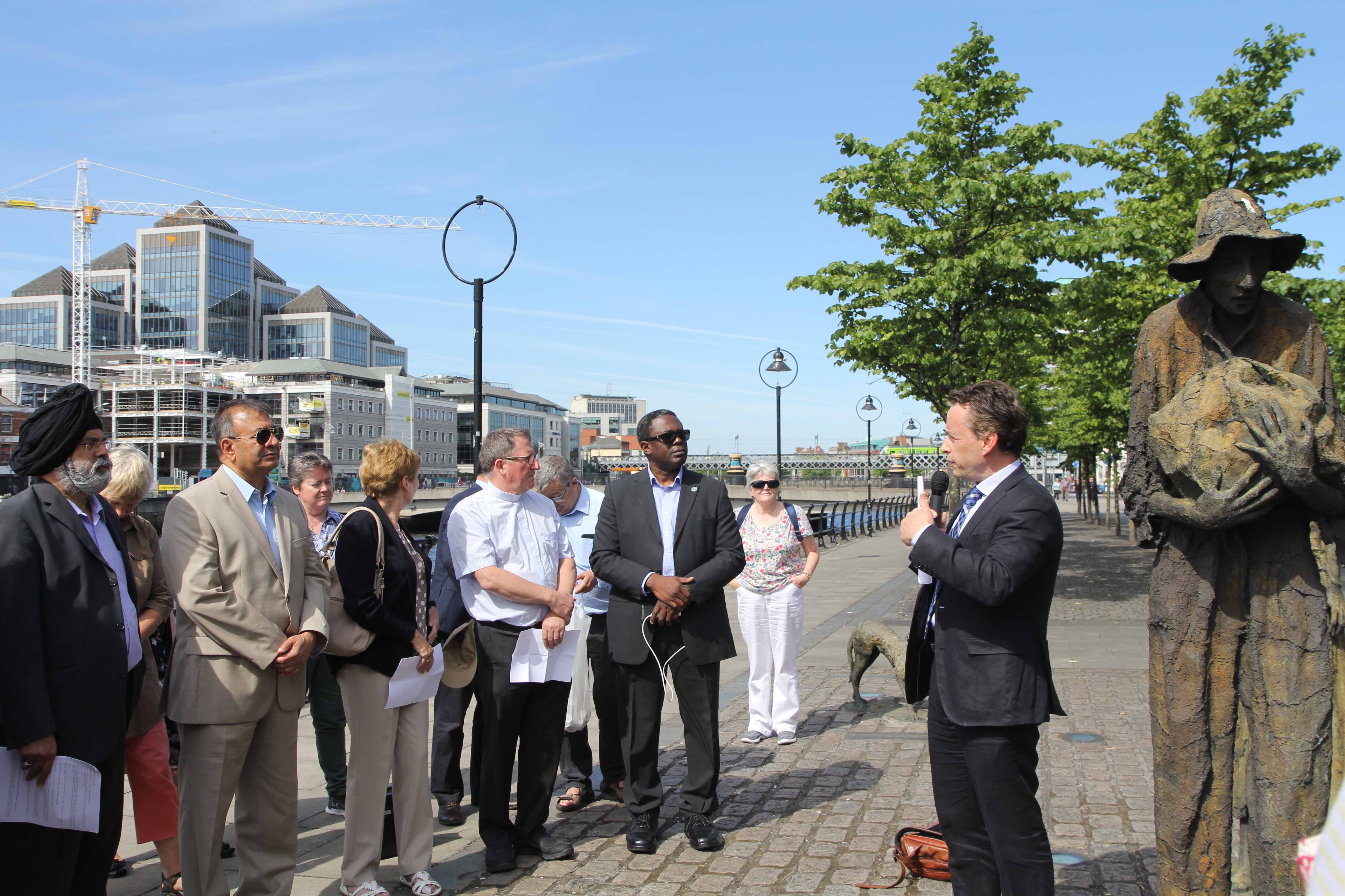 Colm Reily of DCIF leading the service on Custom House Quay