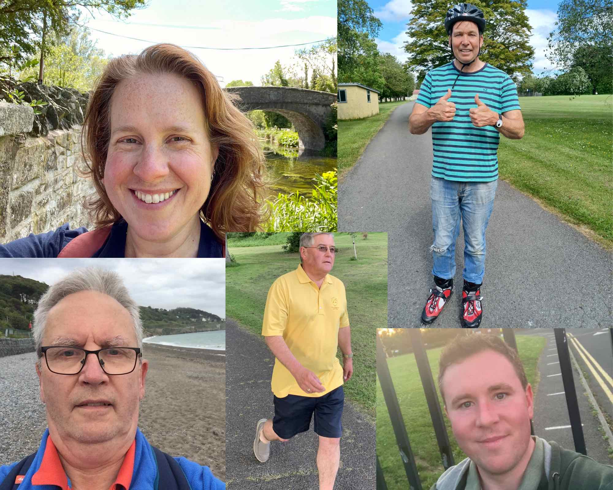 Some of the participants completing their 100km - clockwise from top left - the Revd Abigail Sines, Canon Peter Campion, the Revd Sean Hanily, the Revd Nigel Pierpoint and David Reynolds.