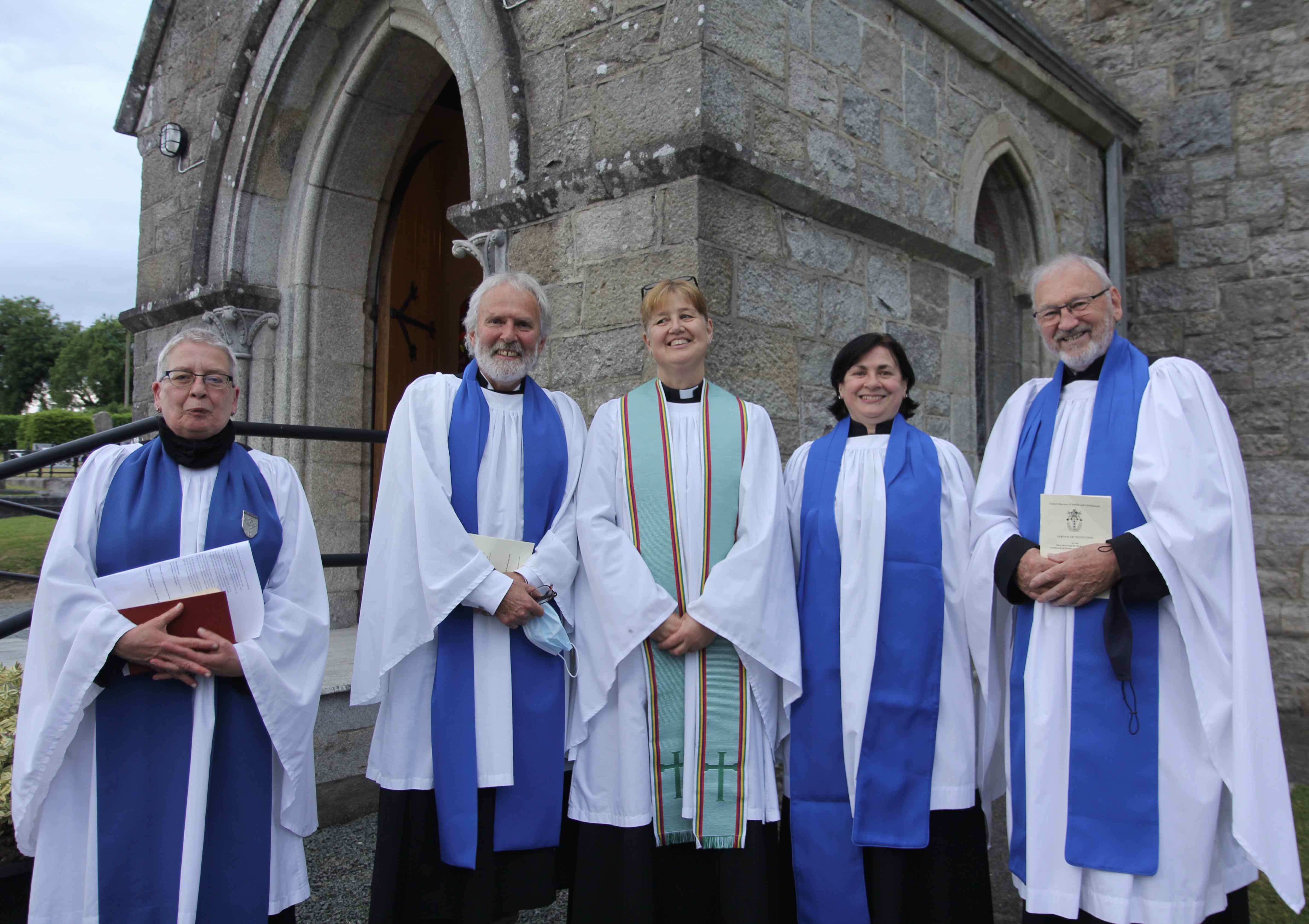 The Revd Suzanne Harris with the ministry team - Uta Raab, Alan Pierce, Janet Kirwan and Bruce Middleton.