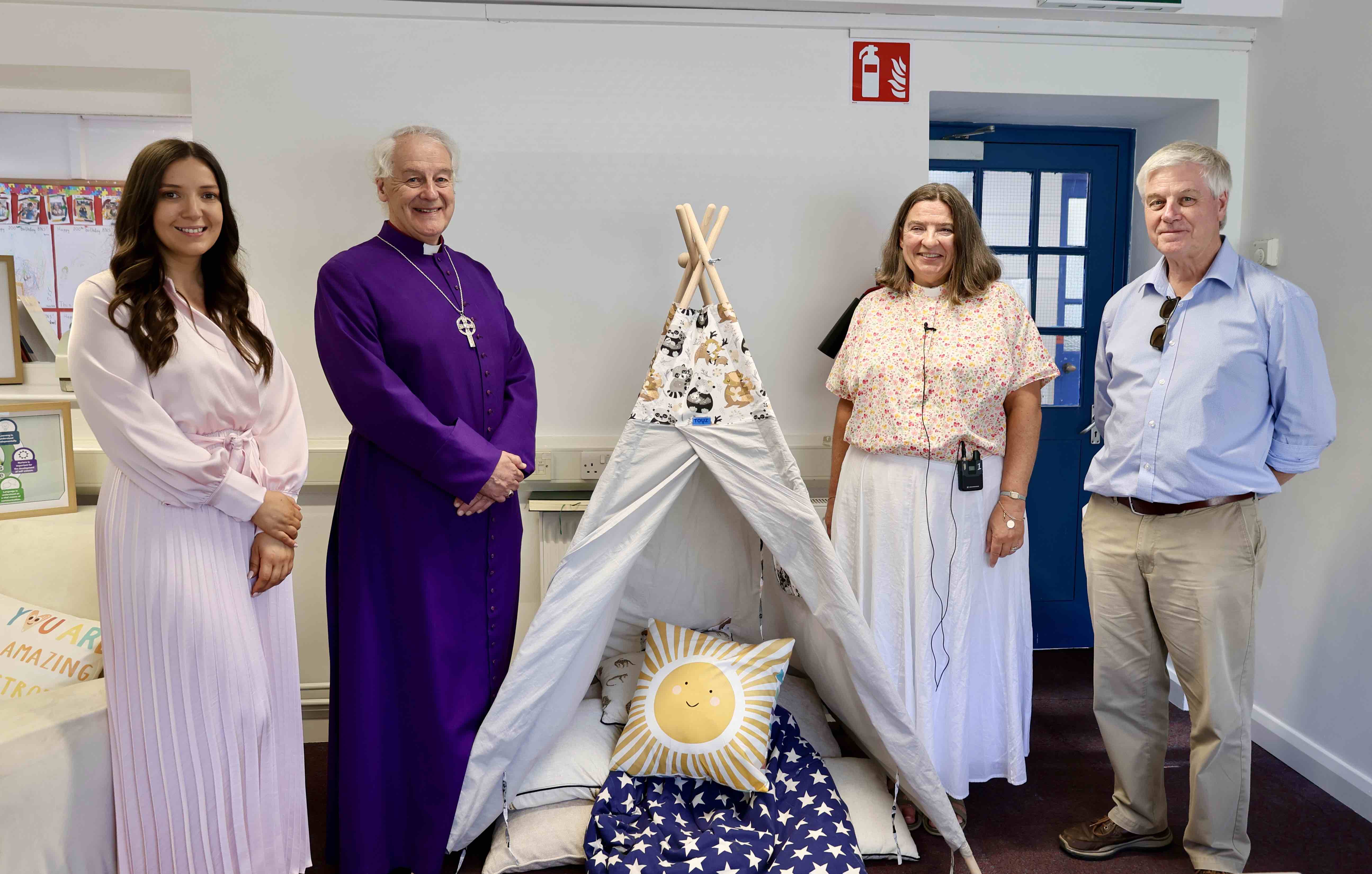 School Principal Stephanie Elders, Archbishop Michael Jackson, Canon Gillian Wharton and Gordon Richards in the new Nurture Room.
