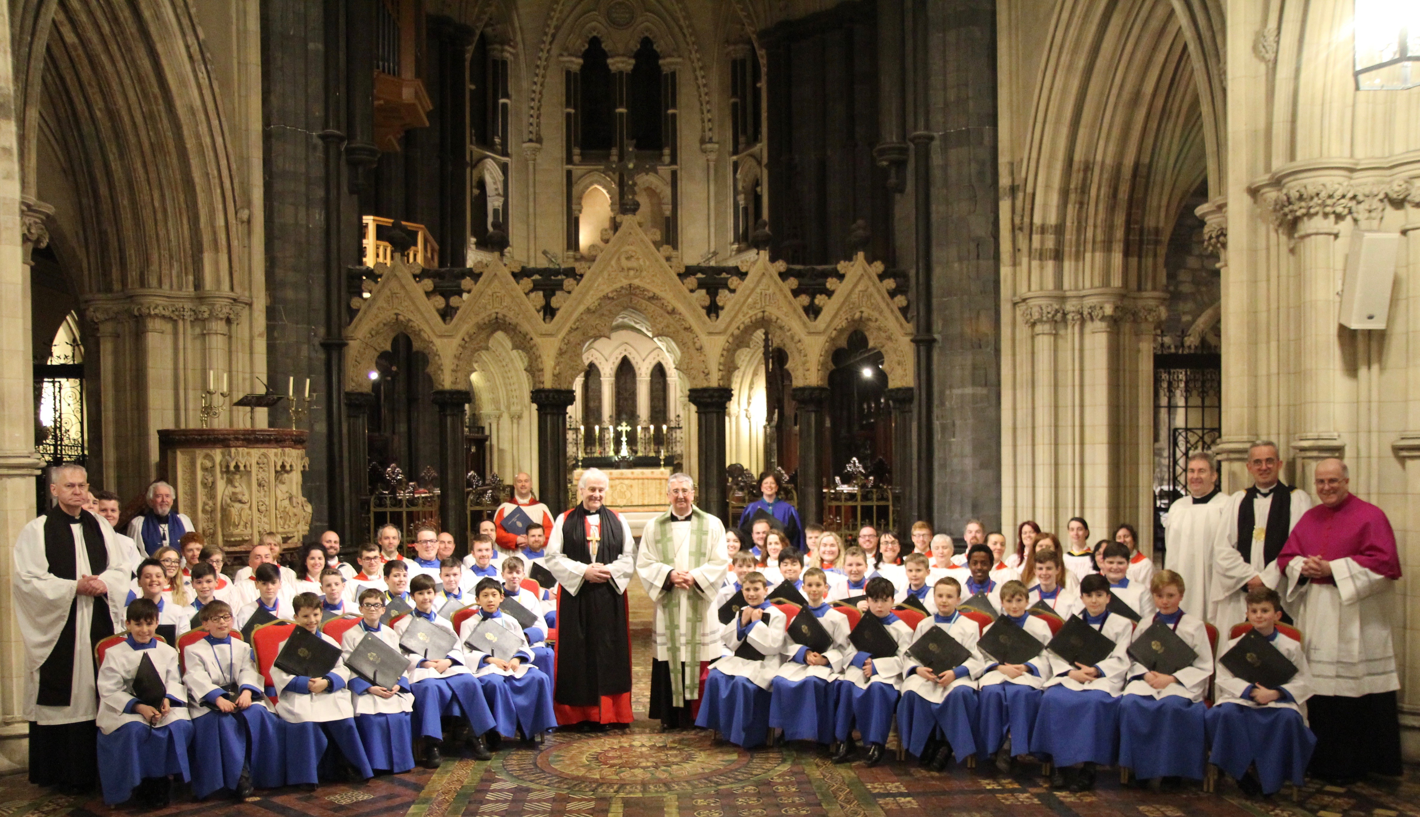 The choirs of Christ Church Cathedral and St Mary's Pro Cathedral with Archbishop Michael Jackson and Archbishop Diarmuid Martin and clergy representing both cathedrals at the Eve of the Feast of St Patrick Festal Evensong on March 16.