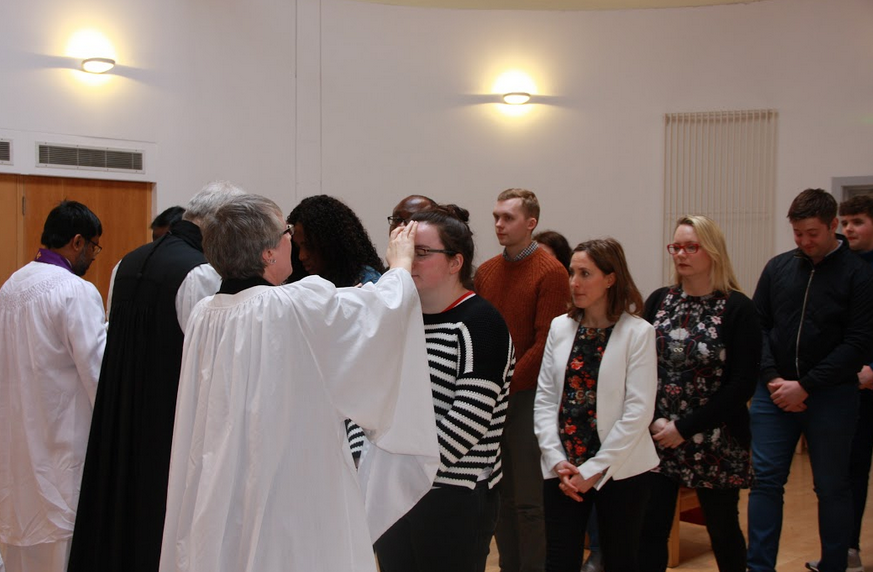 The imposition of ashes during the Ash Wednesday Service at DCU.