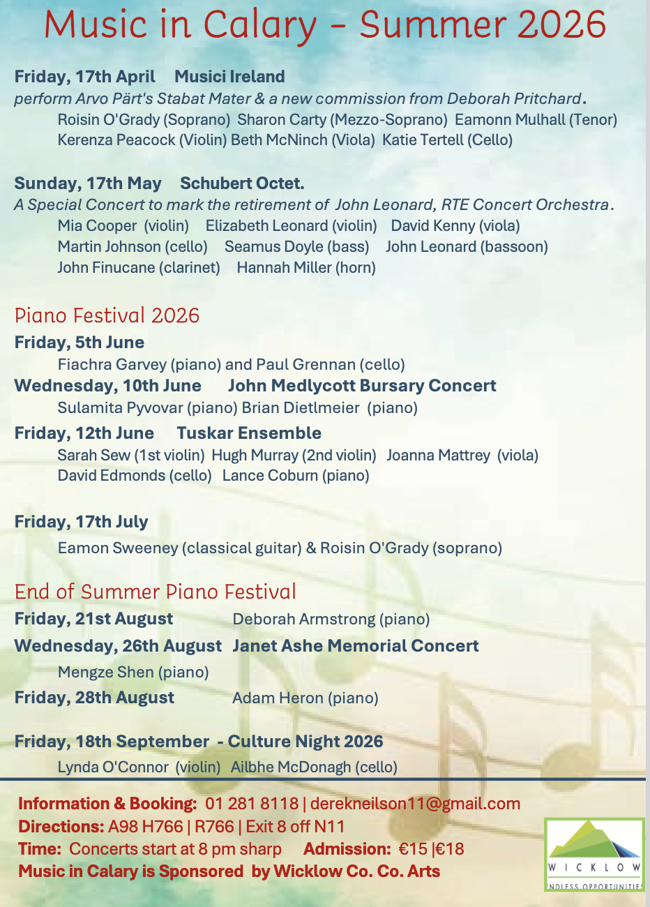 Music in Calary's Summer 2026 programme.