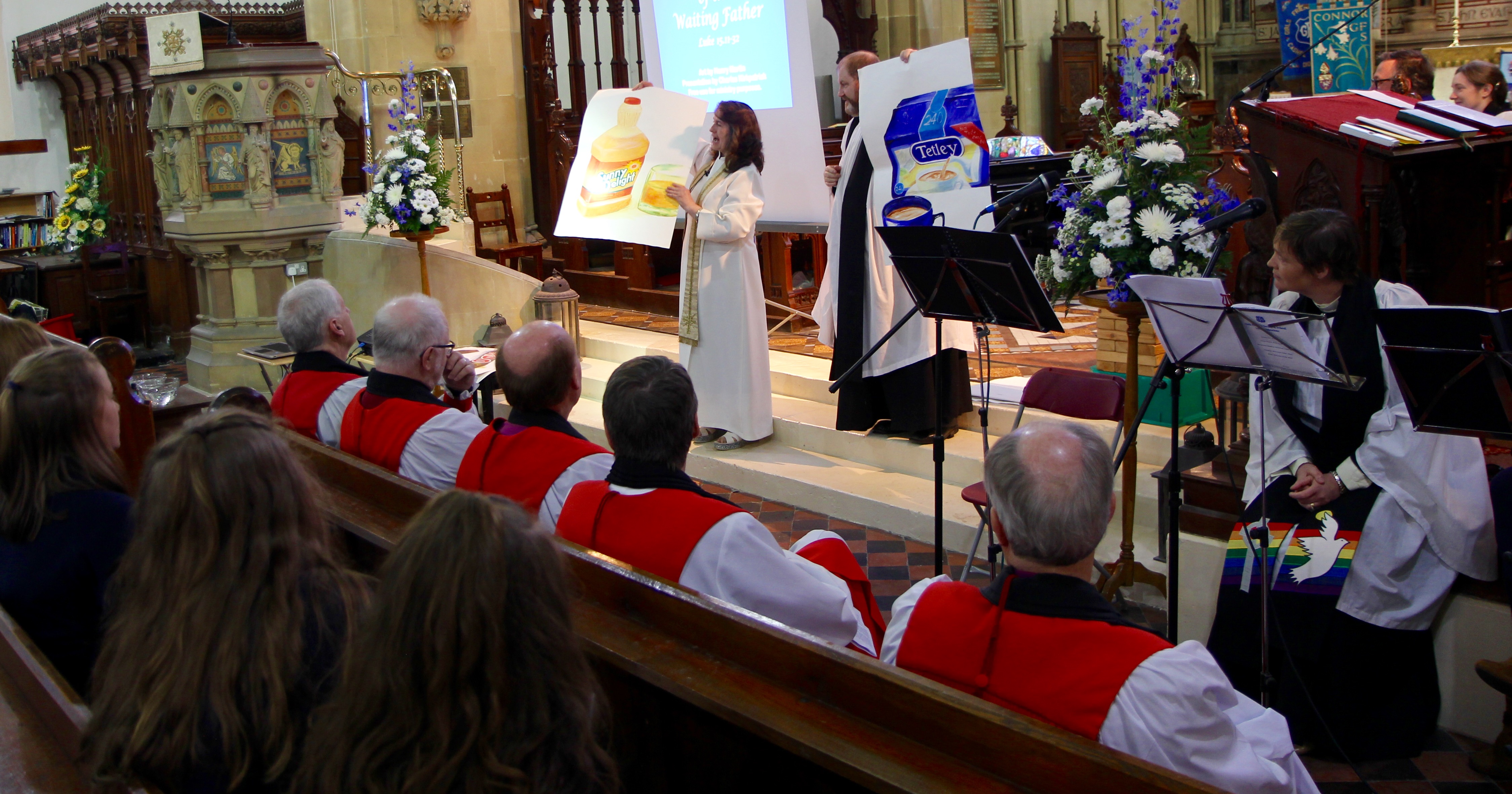 The Revd Janice Aiton delivers her sermon with the help of Bray Curate, the Revd Martin O'Kelly