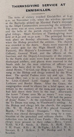 Church of Ireland Gazette, 22nd November 1918, reporting events in Enniskillen early on 11th November 1918.