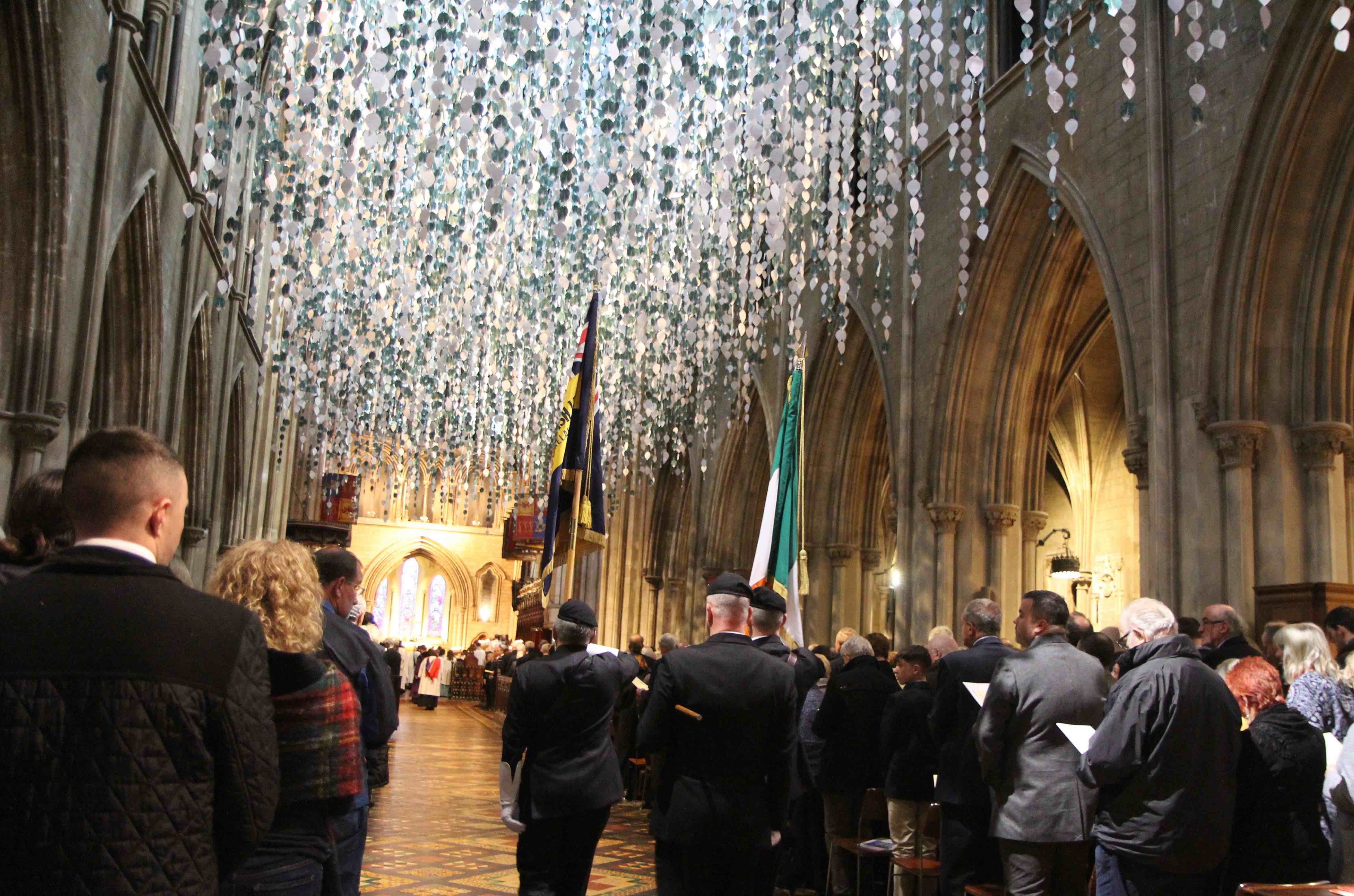 Standard bearers in St Patrick's Cathedral for the annual Remembrance Sunday Service which this year took place in the presence of the temporary installation 'The Fallen' which commorates the 36,000 Irish people who died in World War I.