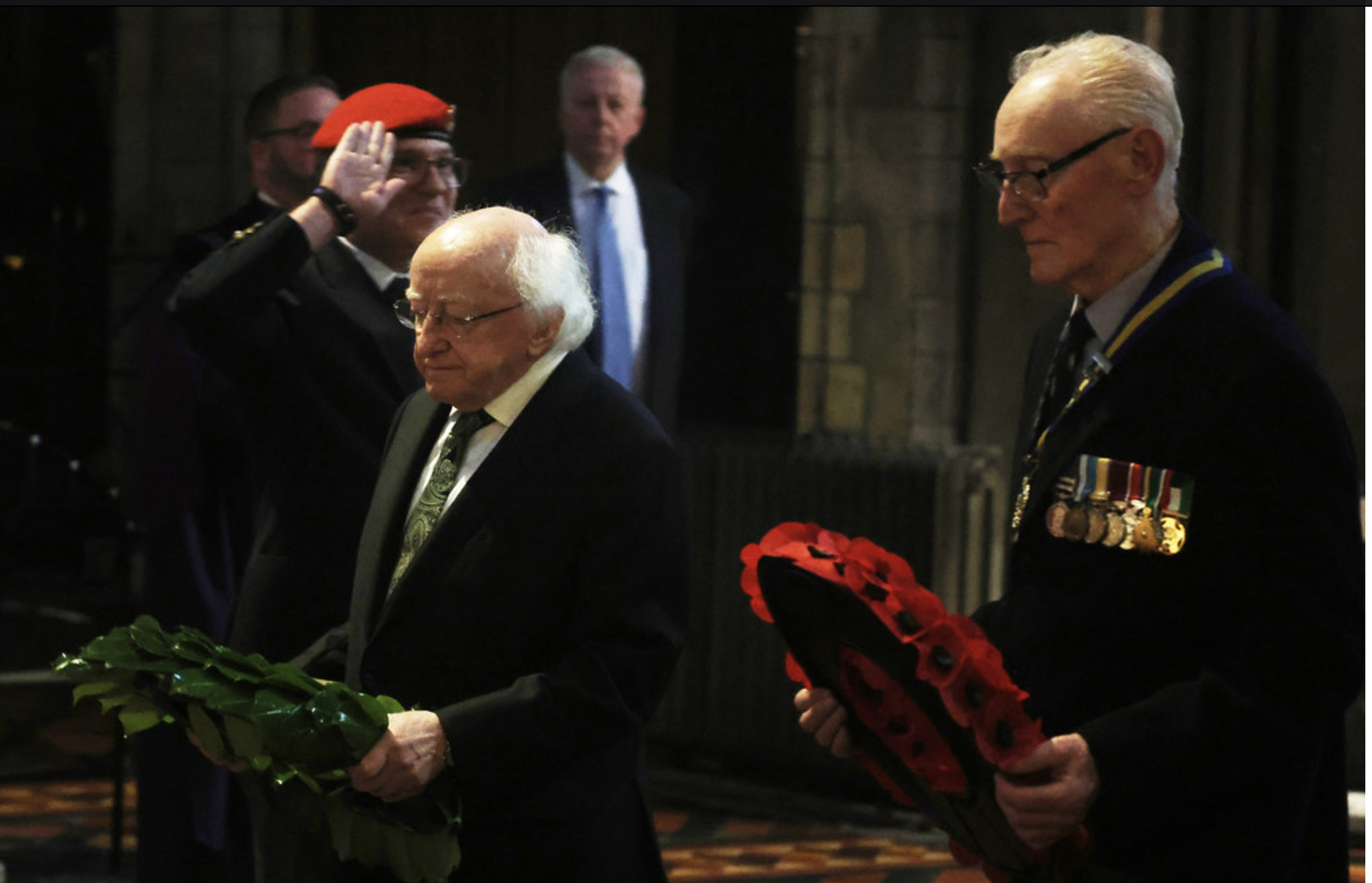 President Michael D Higgins and Lt Col Ken Martin lay the wreaths. (Photo by Patrick Hugh Lynch)