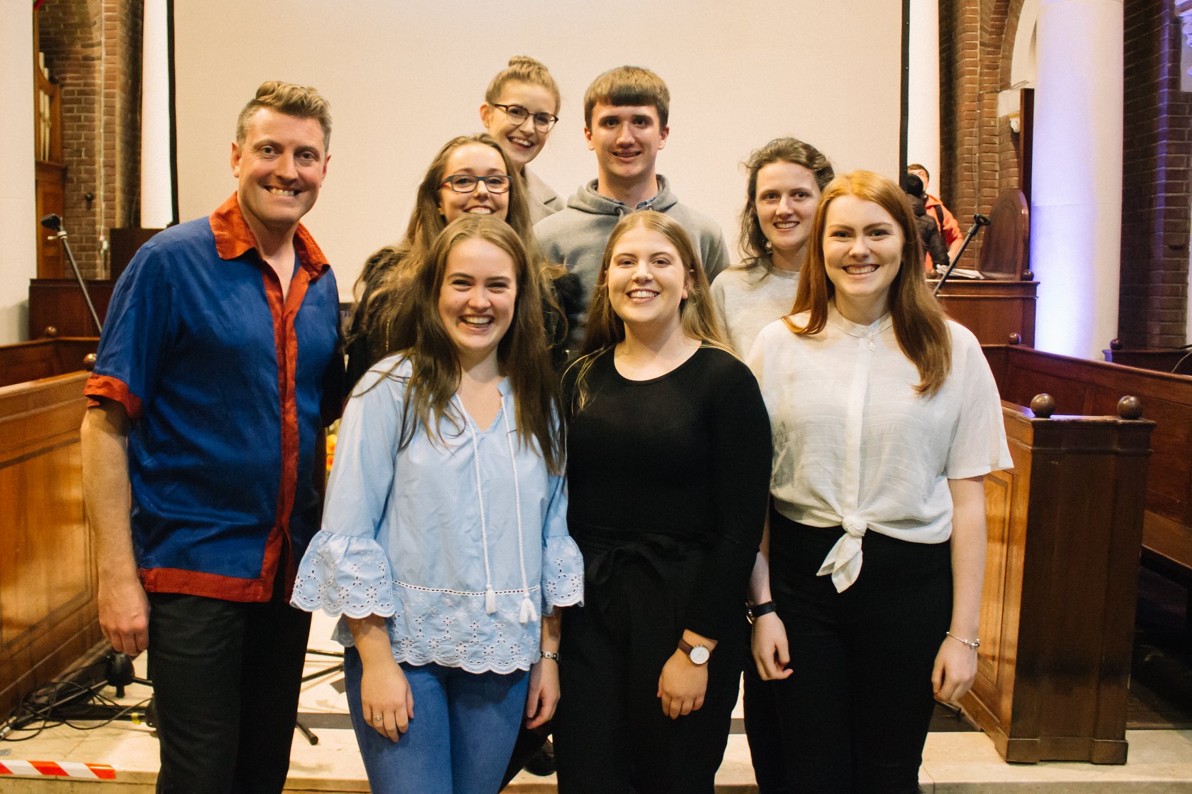 DCU Students of the Church of Ireland Centre with DCU Chaplain and Discovery Gospel Choir Bass, Philip McKinley.