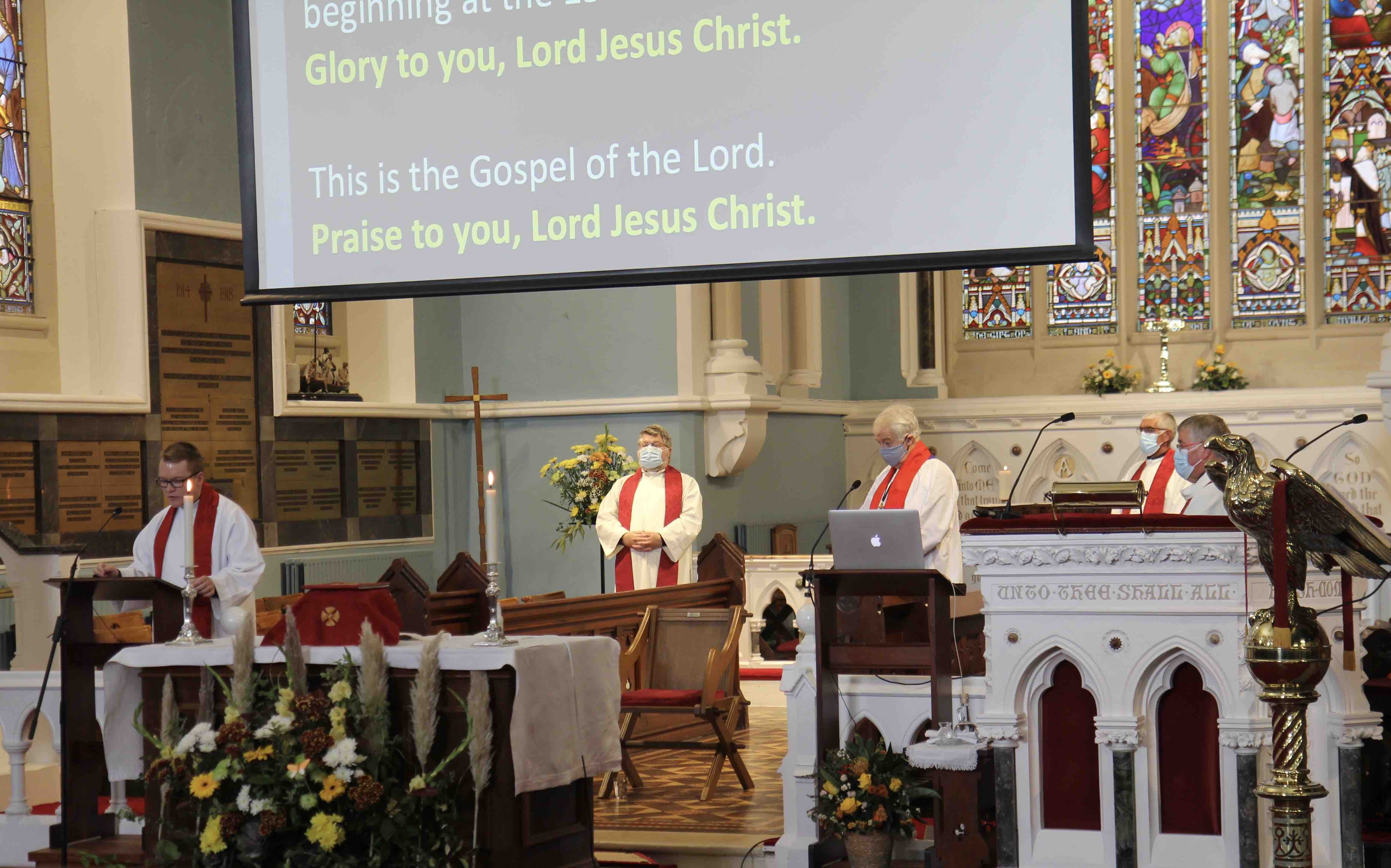 Clergy during the Service of Holy Communion in Taney Parish Church prior to diocesan synods.