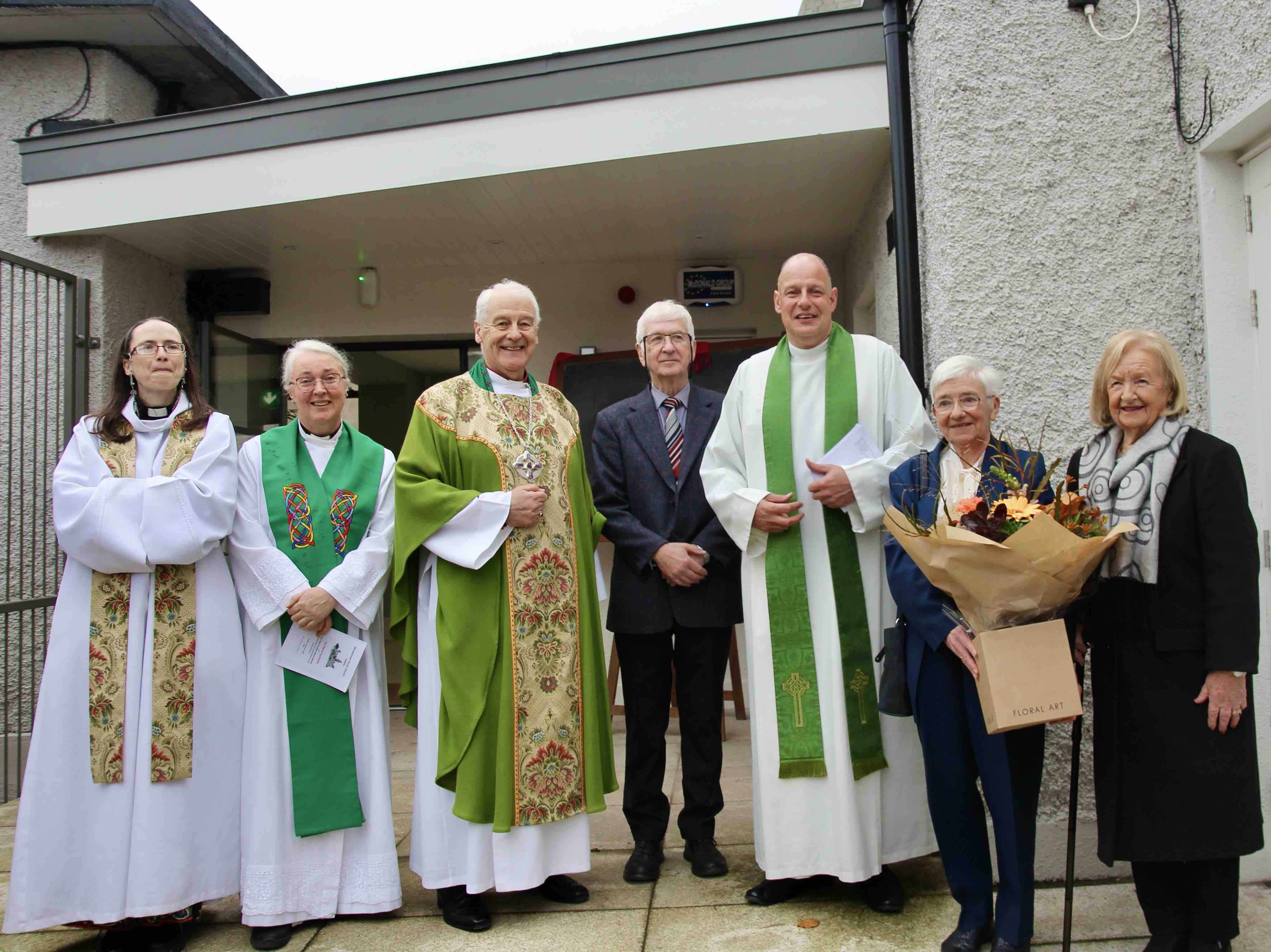 The Revd Lindsay Llywellan-MacDuff, the Revd Prof Anne Lodge, Archbishop Michael Jackson, J McEvoy, Canon Roy Byrne, Prof Elizabeth Oldham and Marjorie Kirk.