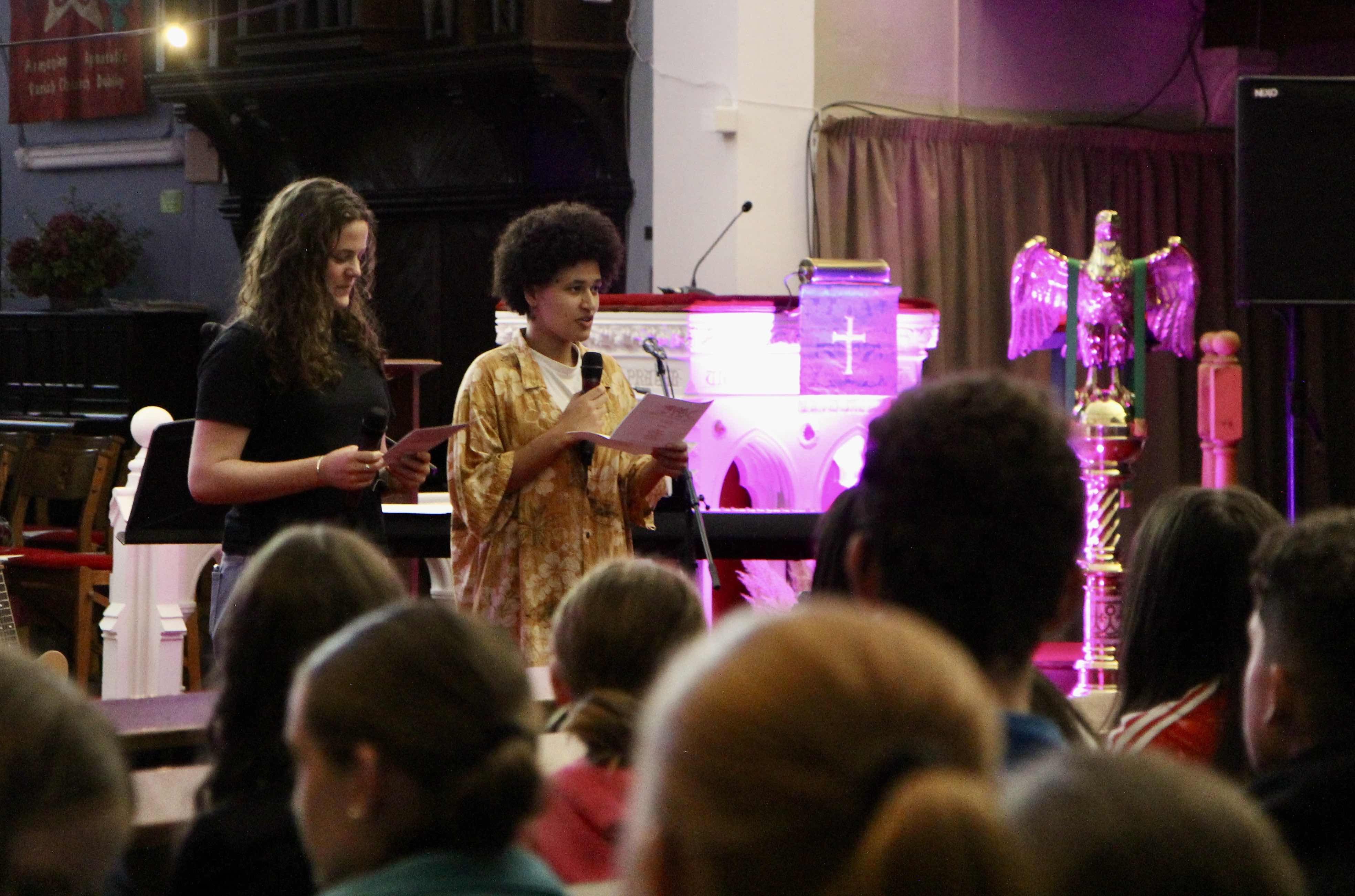 Molly and Nana leading the prayers.