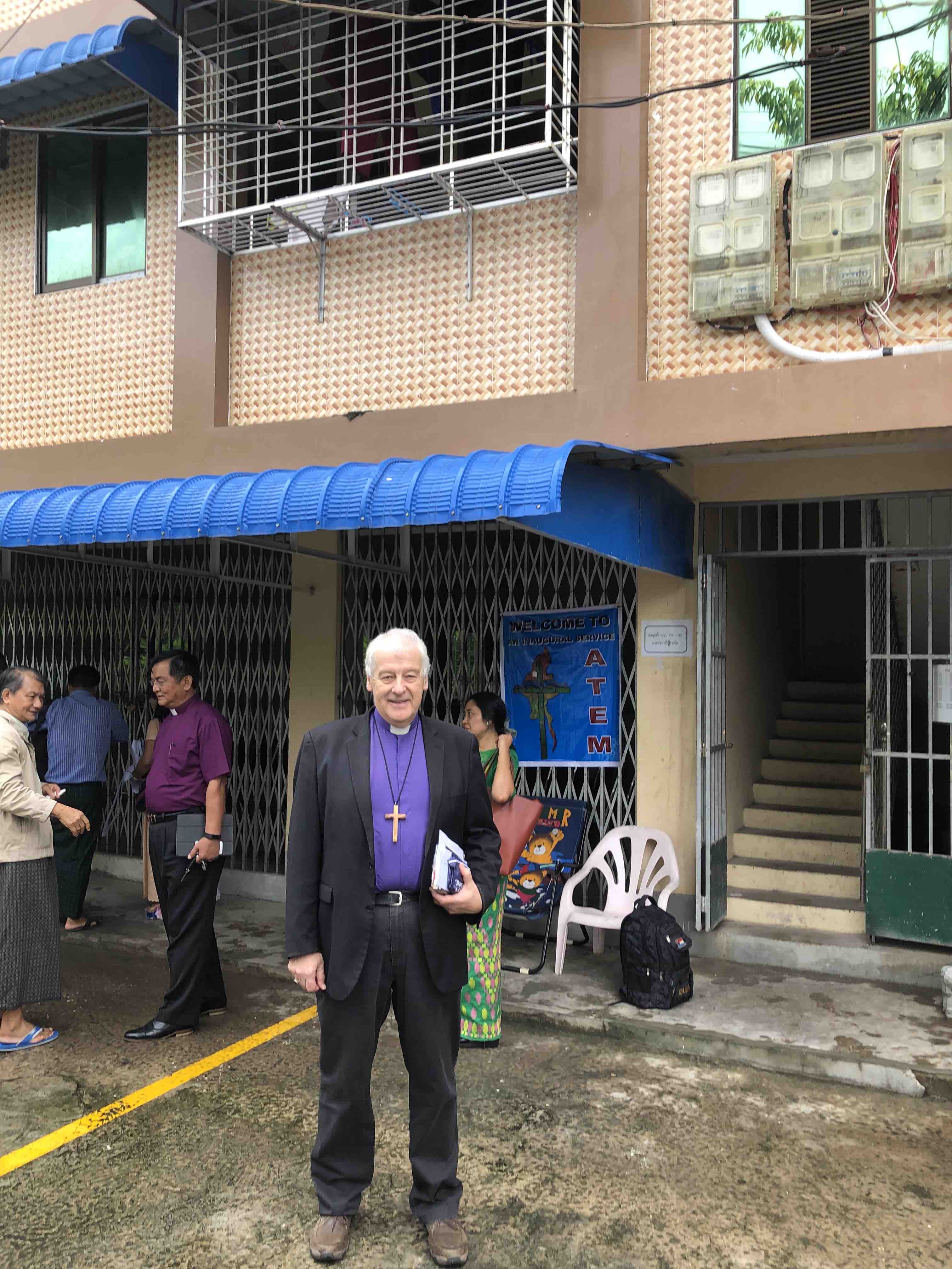 Archbishop Jackson outside the new research centre in Yangon.